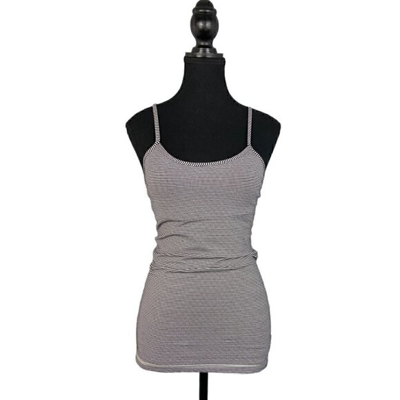 LULULEMON Power Y Tank Luon Tonka Stripe Black Heathered Medium Grey Size 4 - Picture 2 of 7